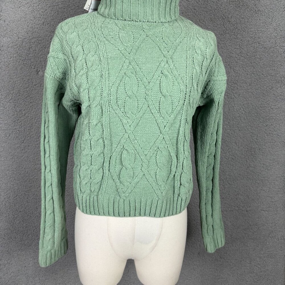Hippie Rose Juniors' Irish Green Cable Knit Turtleneck Sweater Extra Small NWT's